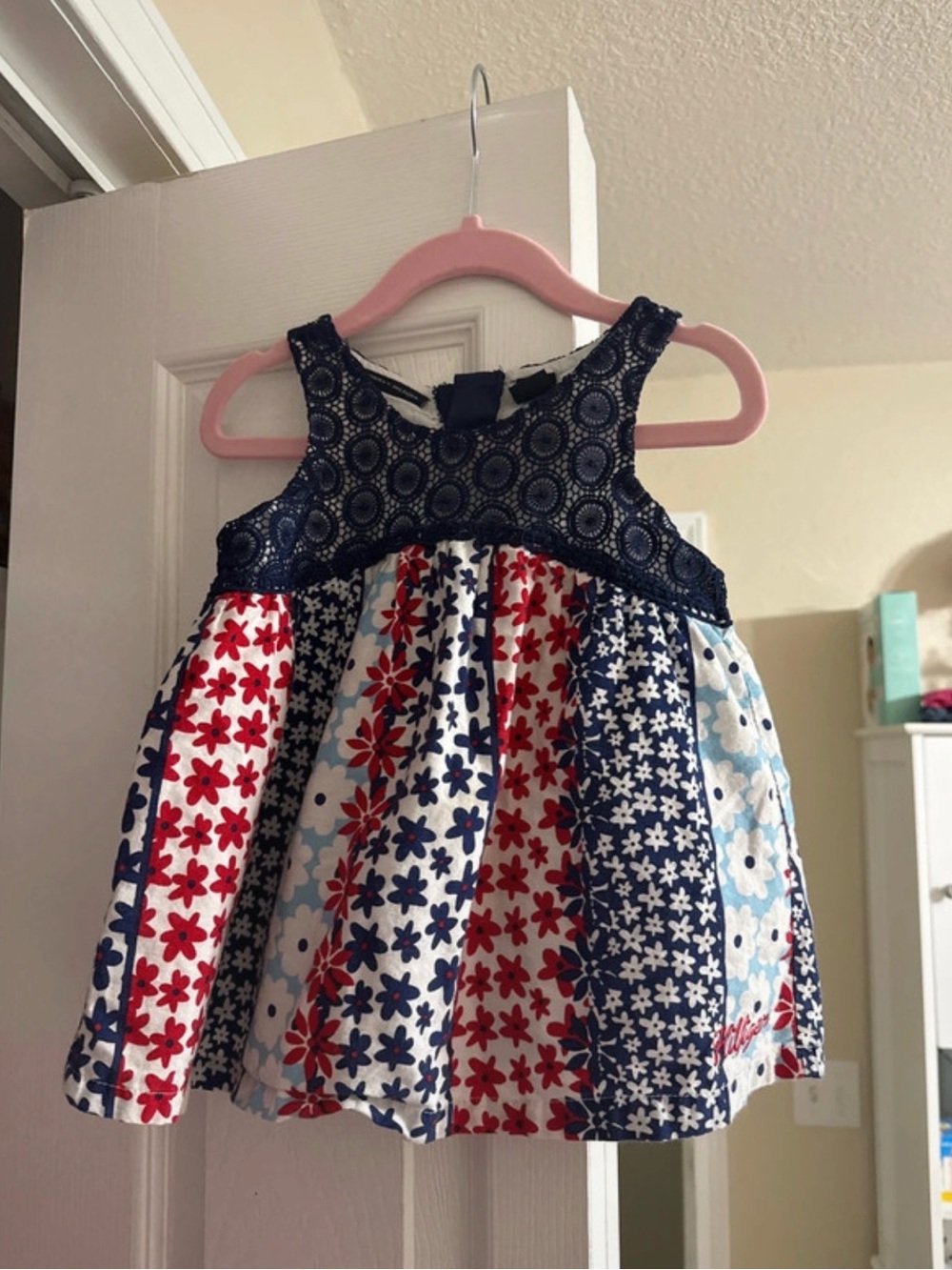 Tommy Hilfiger Navy & Red Floral Patchwork Girls Dress